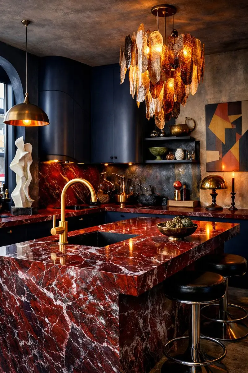 Gedurfd rood kwartsiet werkblad in Rotterdamse keuken